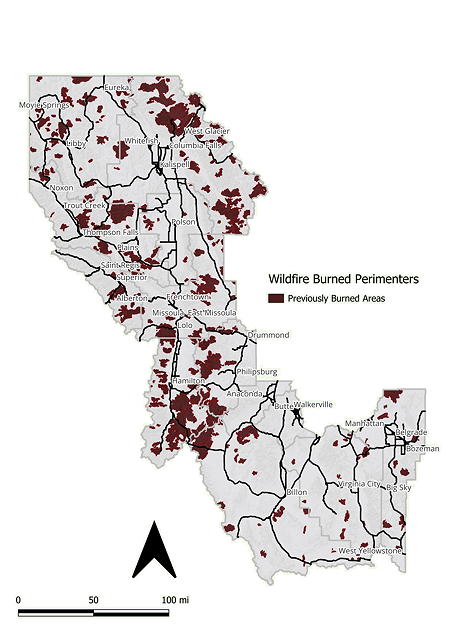 A map of the affected area, indicating hazard intensity