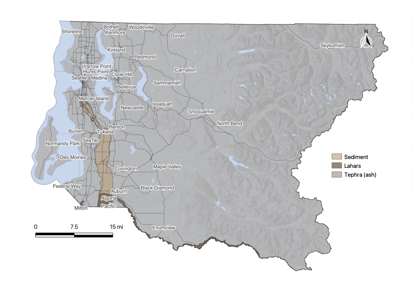 A map of King County, Washington, indicating hazard intensity