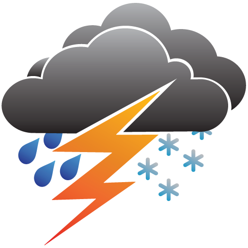 An icon of a storm cloud with a lightning bolt, snow, and rain coming from it.